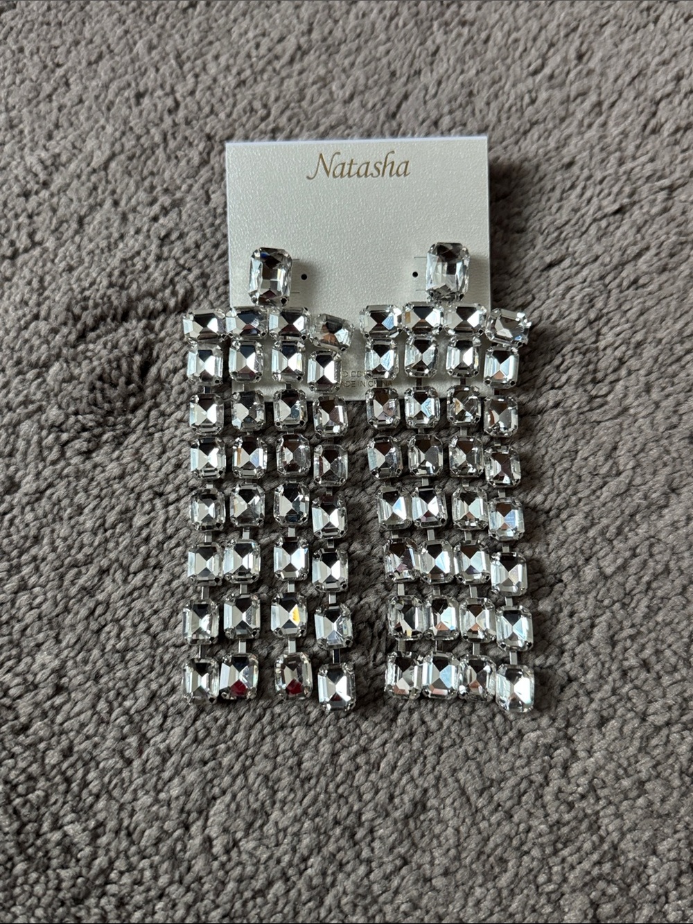 Natasha Clear Crystal Rhinestone Chandelier Fringe Drop Earrings Statement